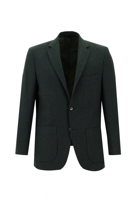 Petrol Yeşili Slim Fit Dar Kesim Yünlü Desenli Ceket