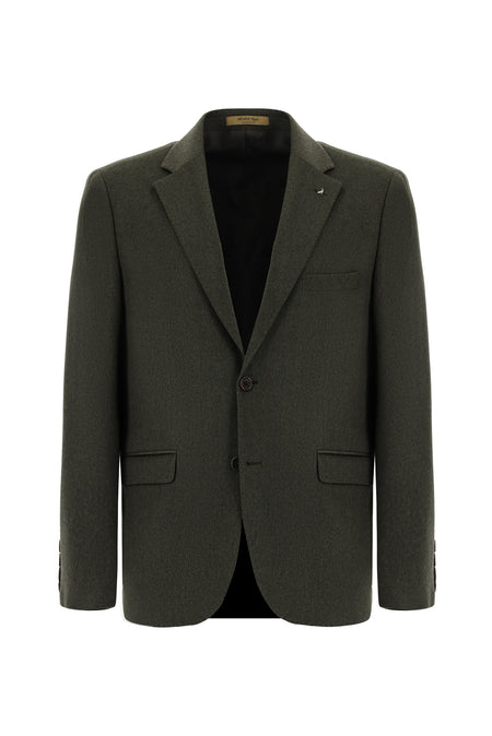 Koyu Haki Slim Fit Dar Kesim İtalyan Kaşmir Ceket