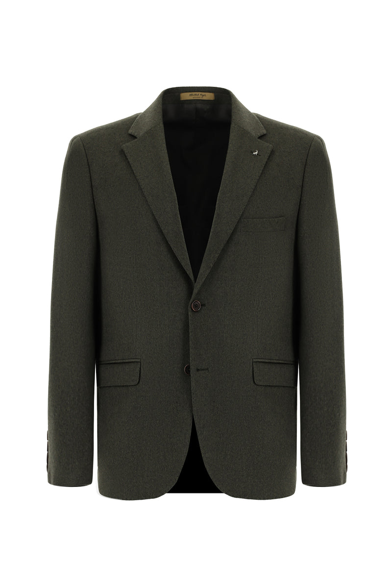 Koyu Haki Slim Fit Dar Kesim İtalyan Kaşmir Ceket