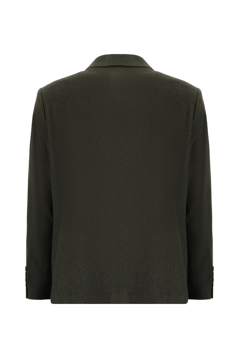 Koyu Haki Slim Fit Dar Kesim İtalyan Kaşmir Ceket