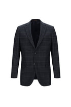 Koyu Lacivert Regular Fit Klasik Kareli Yün Ceket