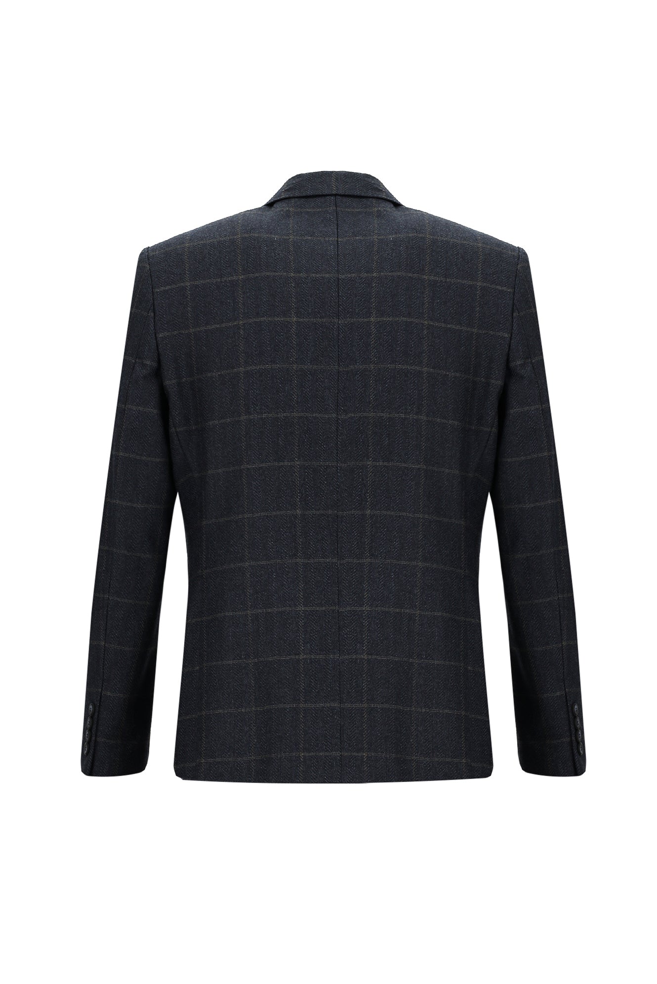 Koyu Lacivert Regular Fit Klasik Kareli Yün Ceket