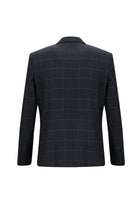 Koyu Lacivert Regular Fit Klasik Kareli Yün Ceket