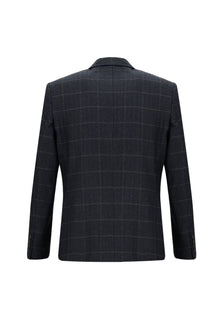 Koyu Lacivert Regular Fit Klasik Kareli Yün Ceket