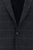 Koyu Lacivert Regular Fit Klasik Kareli Yün Ceket