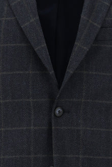 Koyu Lacivert Regular Fit Klasik Kareli Yün Ceket