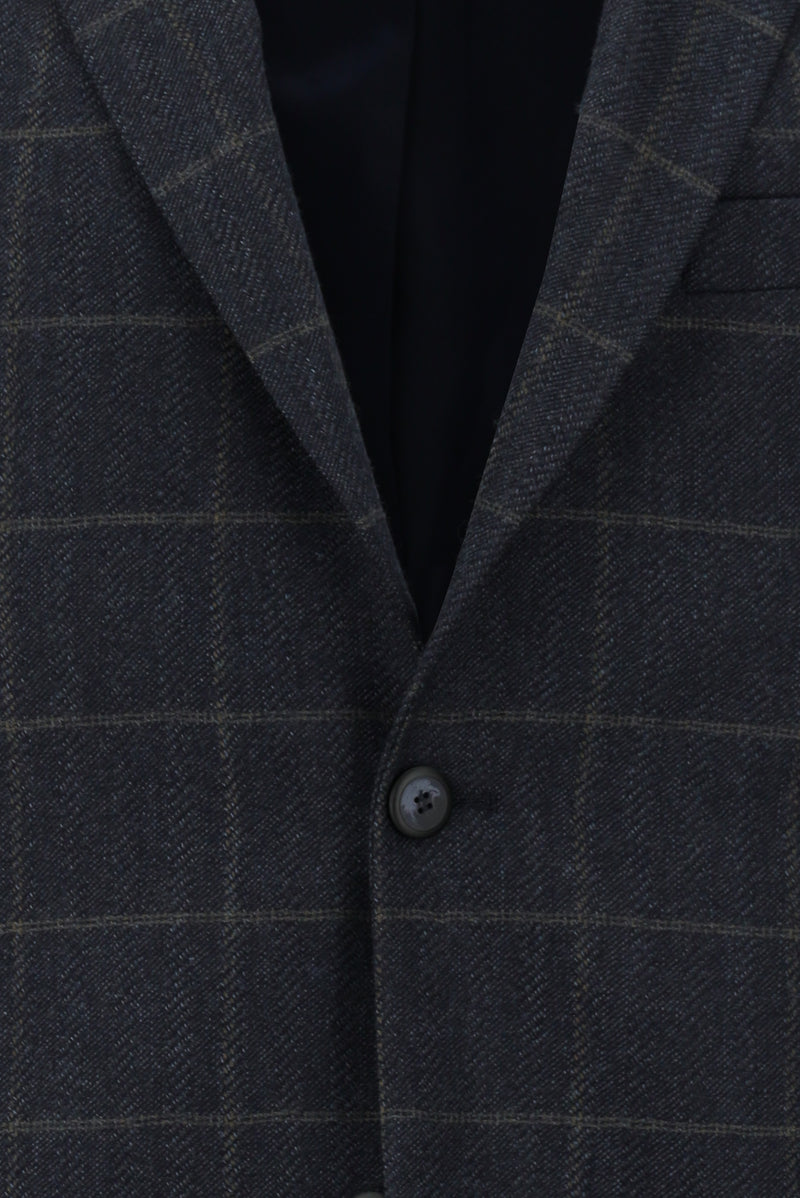 Koyu Lacivert Regular Fit Klasik Kareli Yün Ceket