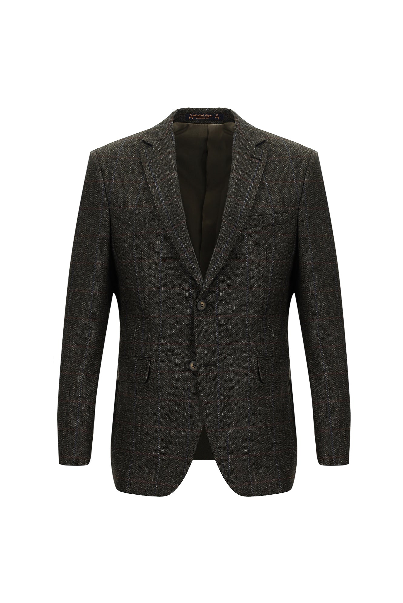 Koyu Kahve Slim Fit Dar Kesim Klasik Kareli Yün Ceket