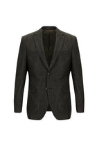 Koyu Kahve Slim Fit Dar Kesim Klasik Kareli Yün Ceket