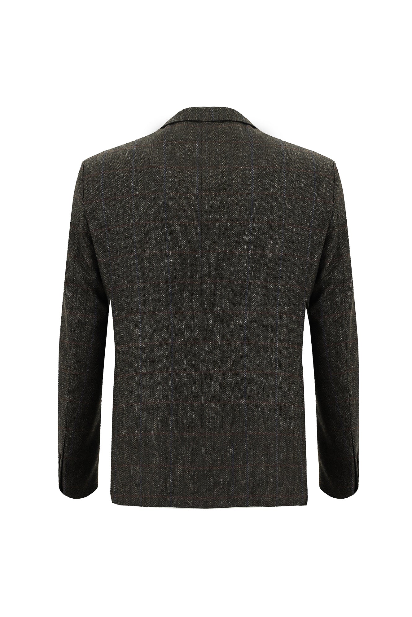 Koyu Kahve Slim Fit Dar Kesim Klasik Kareli Yün Ceket