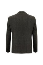 Koyu Kahve Slim Fit Dar Kesim Klasik Kareli Yün Ceket