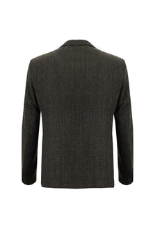 Koyu Kahve Slim Fit Dar Kesim Klasik Kareli Yün Ceket