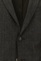 Koyu Kahve Slim Fit Dar Kesim Klasik Kareli Yün Ceket