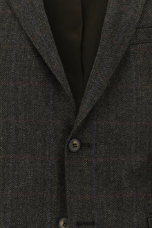 Koyu Kahve Slim Fit Dar Kesim Klasik Kareli Yün Ceket