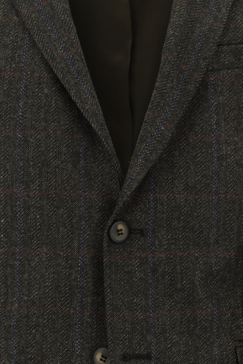 Koyu Kahve Slim Fit Dar Kesim Klasik Kareli Yün Ceket