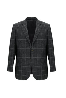 Koyu Antrasit Relaxed Fit Rahat Kesim Klasik Kareli Yün Ceket