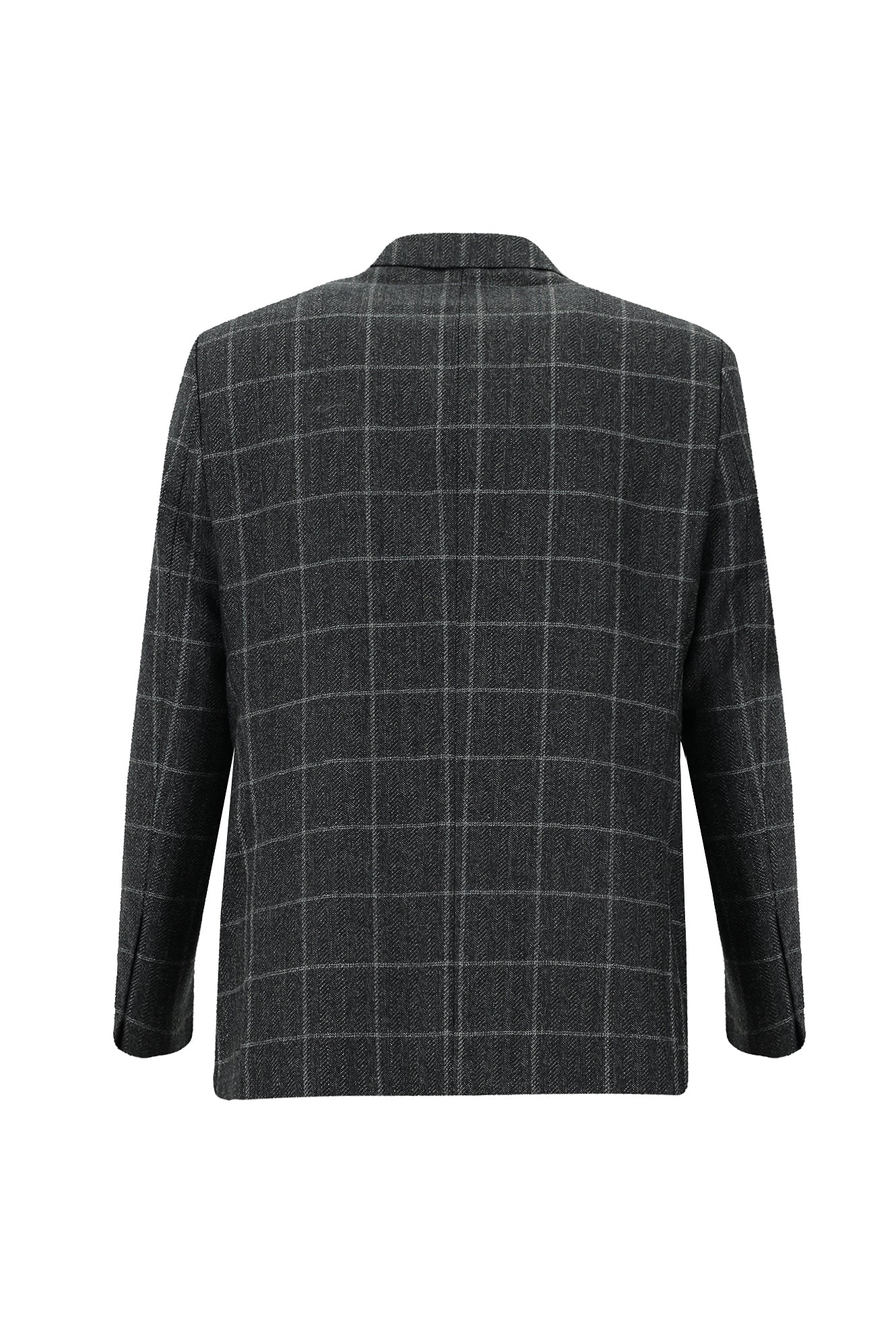 Koyu Antrasit Relaxed Fit Rahat Kesim Klasik Kareli Yün Ceket