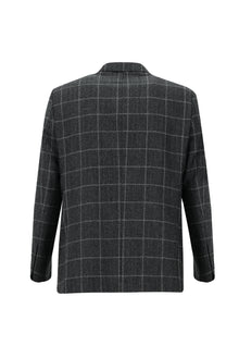 Koyu Antrasit Relaxed Fit Rahat Kesim Klasik Kareli Yün Ceket