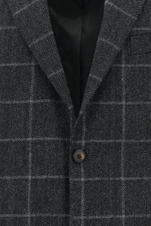 Koyu Antrasit Relaxed Fit Rahat Kesim Klasik Kareli Yün Ceket