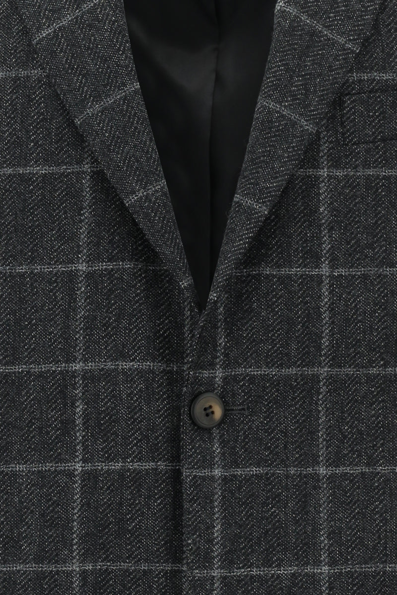 Koyu Antrasit Relaxed Fit Rahat Kesim Klasik Kareli Yün Ceket