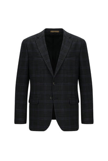 Koyu Antrasit Regular Fit Yünlü Ekose Ceket