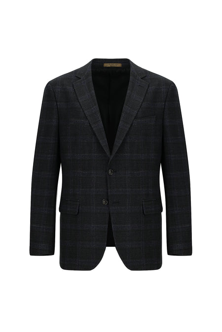 Koyu Antrasit Regular Fit Yünlü Ekose Ceket