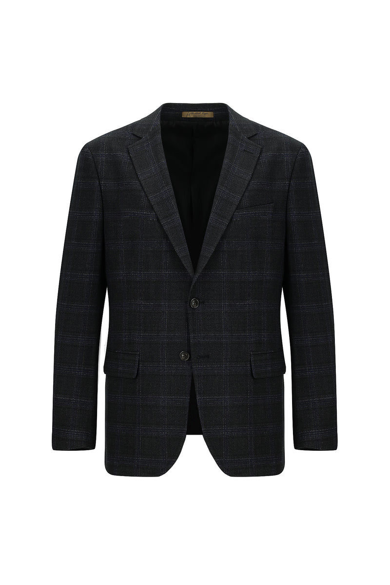 Koyu Antrasit Regular Fit Yünlü Ekose Ceket