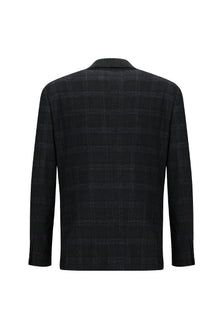 Koyu Antrasit Regular Fit Yünlü Ekose Ceket