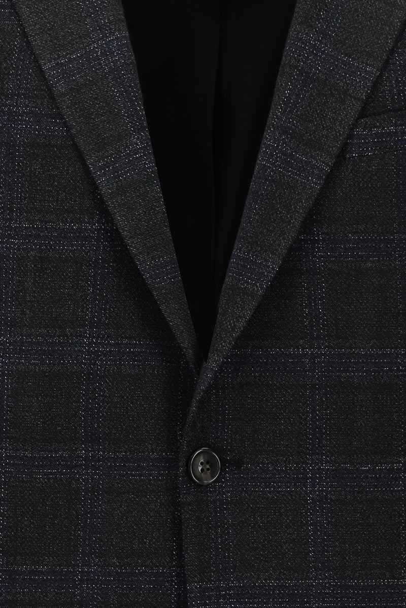 Koyu Antrasit Regular Fit Yünlü Ekose Ceket
