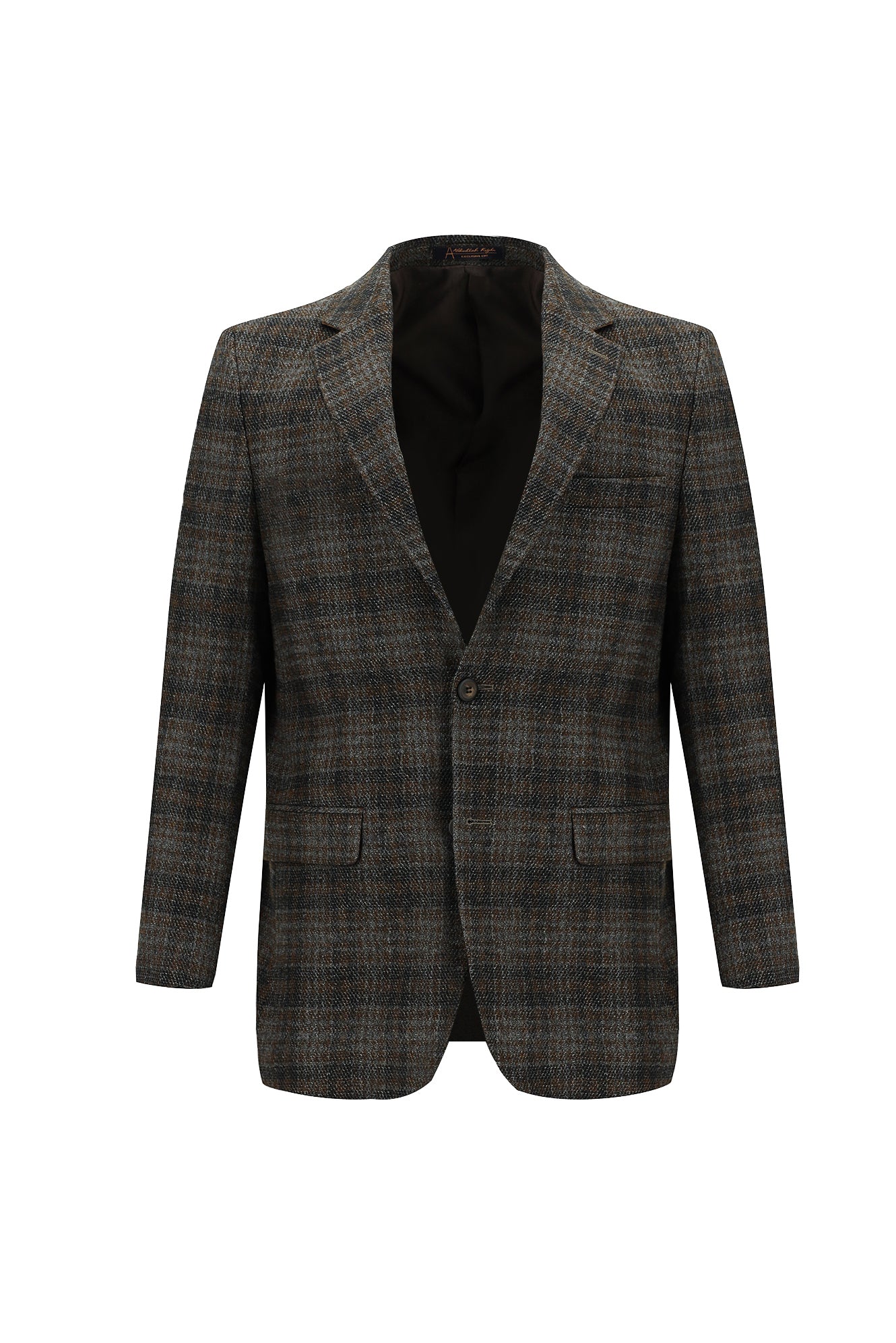 Koyu Kahve Relaxed Fit Rahat Kesim Ekose Keten Karışımlı Ceket