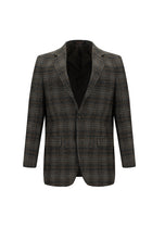 Koyu Kahve Relaxed Fit Rahat Kesim Ekose Keten Karışımlı Ceket