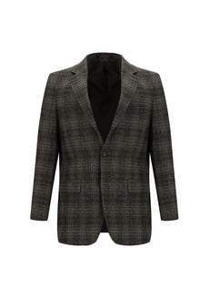 Koyu Kahve Relaxed Fit Rahat Kesim Ekose Keten Karışımlı Ceket