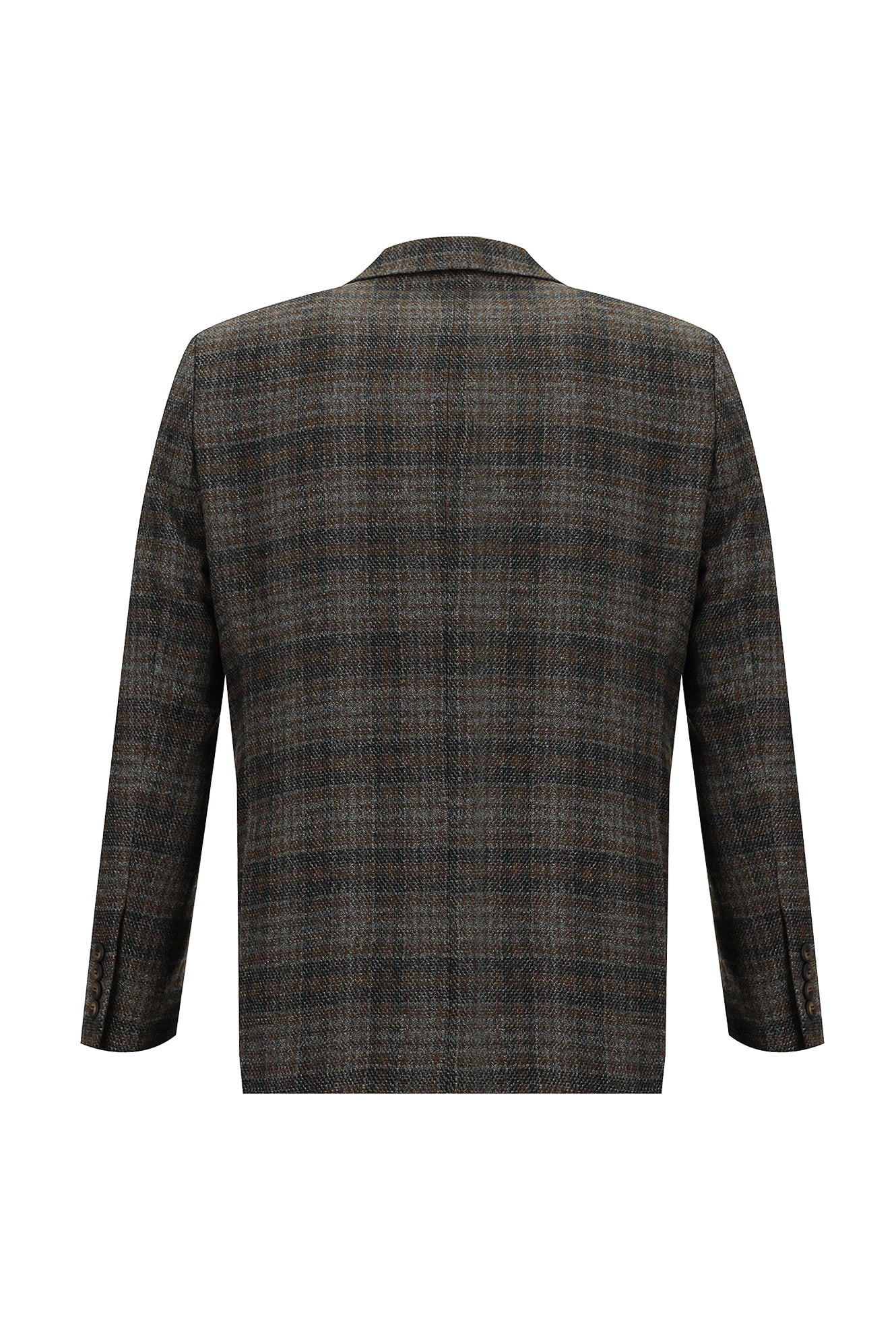 Koyu Kahve Relaxed Fit Rahat Kesim Ekose Keten Karışımlı Ceket