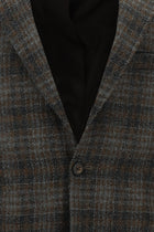 Koyu Kahve Relaxed Fit Rahat Kesim Ekose Keten Karışımlı Ceket