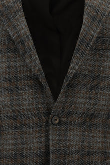 Koyu Kahve Relaxed Fit Rahat Kesim Ekose Keten Karışımlı Ceket