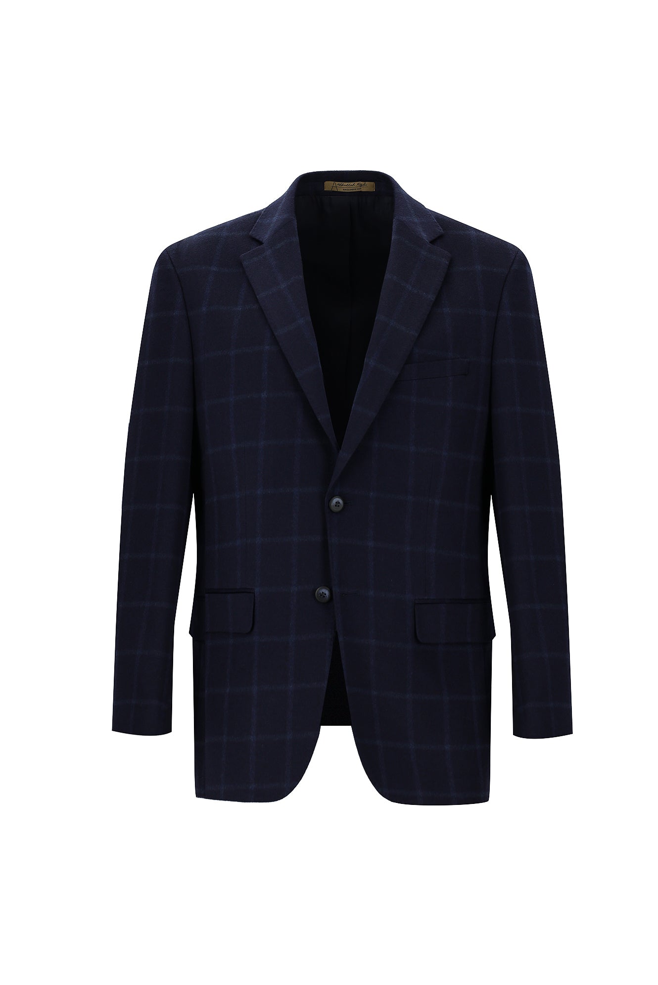 Koyu Lacivert Relaxed Fit Rahat Kesim Kareli Kaşmir Ceket