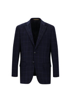 Koyu Lacivert Relaxed Fit Rahat Kesim Kareli Kaşmir Ceket