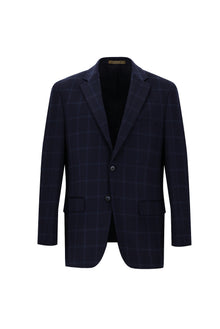 Koyu Lacivert Relaxed Fit Rahat Kesim Kareli Kaşmir Ceket