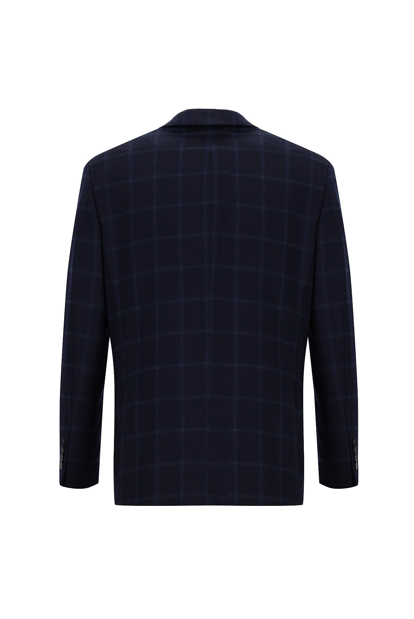 Koyu Lacivert Regular Fit Kareli Kaşmir Ceket