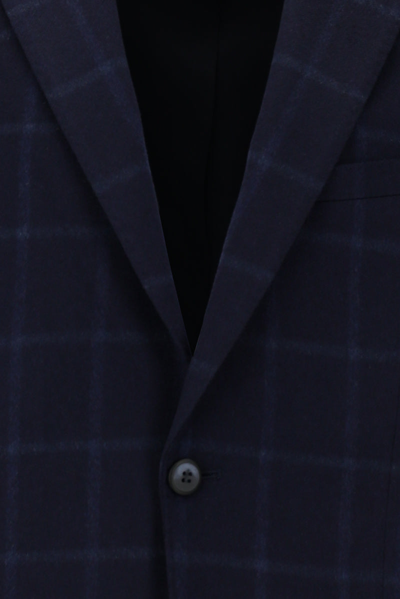 Koyu Lacivert Regular Fit Kareli Kaşmir Ceket