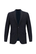 Orta Lacivert Slim Fit Dar Kesim Yünlü Klasik Desenli Ceket