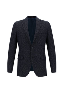 Orta Lacivert Slim Fit Dar Kesim Yünlü Klasik Desenli Ceket