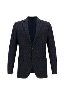 Orta Lacivert 7 Drop Slim Fit Dar Kesim Yünlü Klasik Desenli Ceket-Abdullah Ki??l?