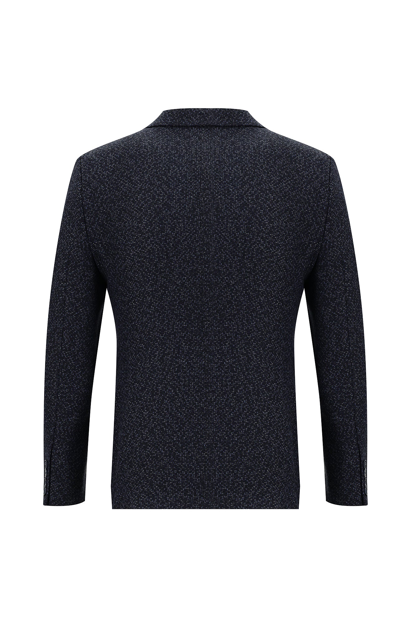 Orta Lacivert Slim Fit Dar Kesim Yünlü Klasik Desenli Ceket