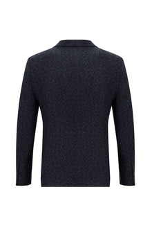 Orta Lacivert Slim Fit Dar Kesim Yünlü Klasik Desenli Ceket