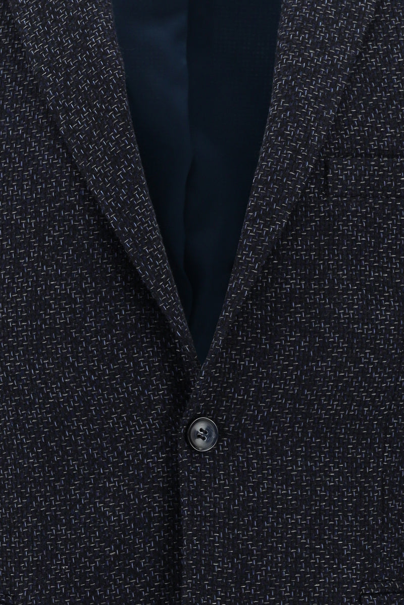 Orta Lacivert Slim Fit Dar Kesim Yünlü Klasik Desenli Ceket