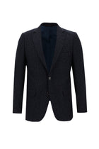 Koyu Lacivert Slim Fit Dar Kesim Yünlü Klasik Desenli Ceket