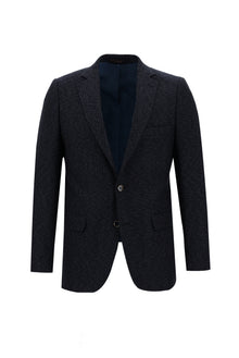 Koyu Lacivert 7 Drop Slim Fit Dar Kesim Yünlü Klasik Desenli Ceket-Abdullah Ki??l?