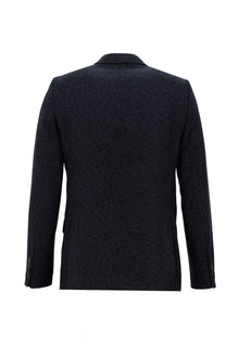Koyu Lacivert 7 Drop Slim Fit Dar Kesim Yünlü Klasik Desenli Ceket-Abdullah Ki??l?