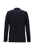 Koyu Lacivert Slim Fit Dar Kesim Yünlü Klasik Desenli Ceket